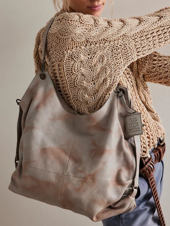 Free People Handbags - Free People Sabine slouchy bag Fog leather distressed look crossbody shoulder